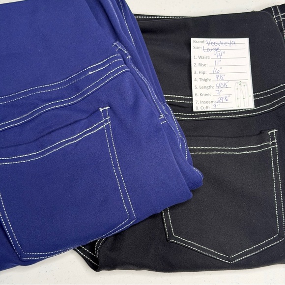 Vooveeya Denim - Two Pairs of Women's Flare Yoga/Jeans with Contrast White Stitching Blue/Black